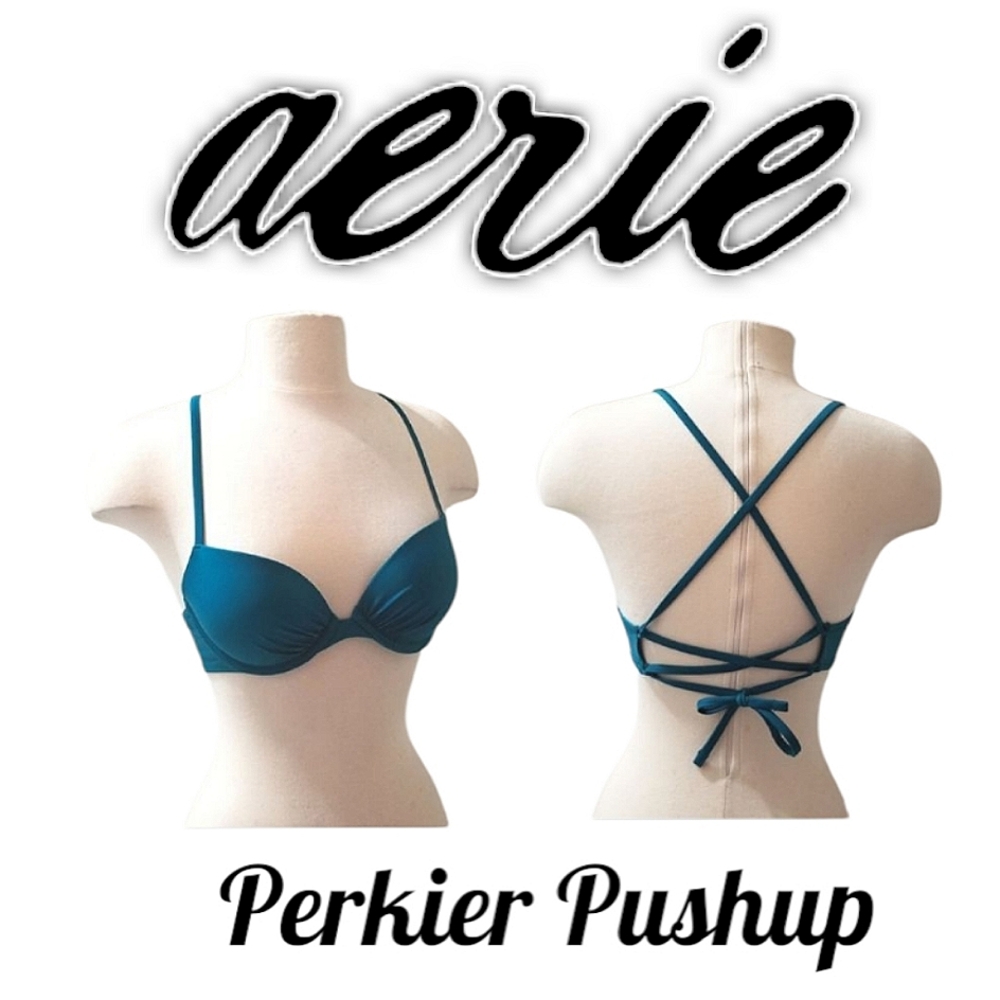 Aerie Turquoise Perkier Pushup Crossback Underwire Bikini Top Sz 34B